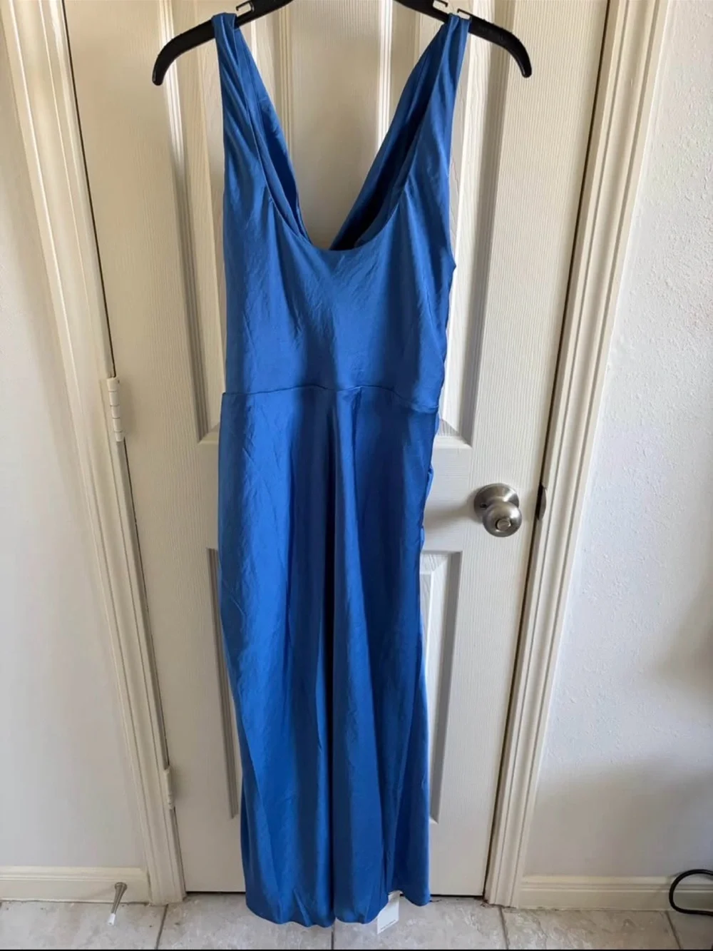 Abercrombie & Fitch Teal Satin Cowl Neck Gown with Side Slit